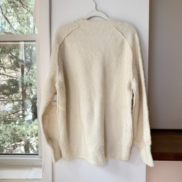 NWT Free People One and Only Pullover Sweater V Neck Wool Oversized Cream Ivory - Picture 8 of 11